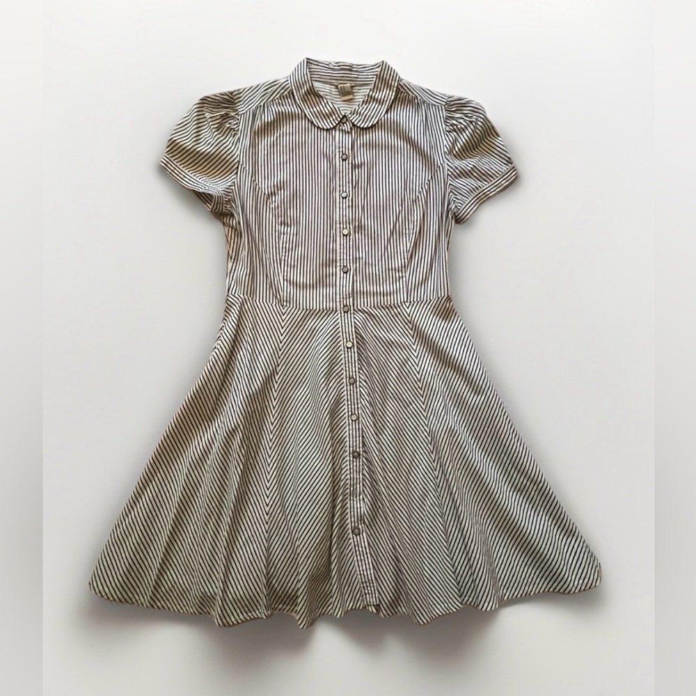 Forever 21 Black and White Striped Button Front Fit and Flare Dress Sz M